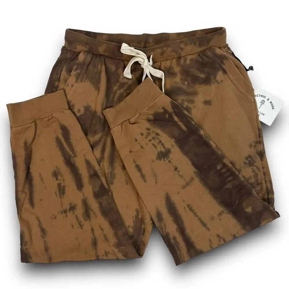 NEW Electric & Rose Cropped Ankle Sweatpants Soft Midweight Brown Tie Dye XS
